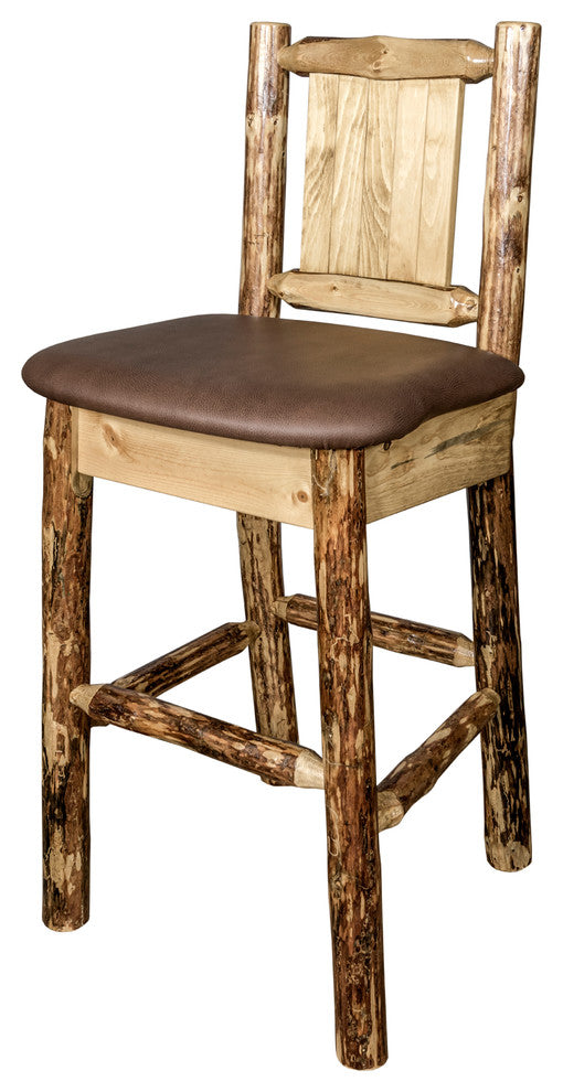 Glacier Country Counterstool Saddle Upholstery, With Laser Engraved Pine Tree