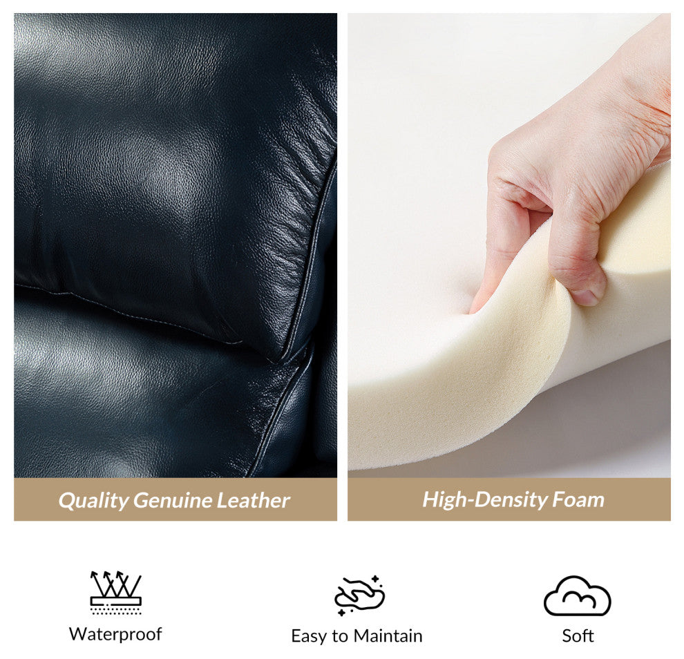 Genuine Leather Cigar Recliner With Nail Head Trim, Navy