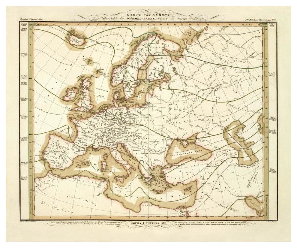 "Karte Von Europa, 1837" Digital Paper Print by Heinrich Berghaus, 46"x38"