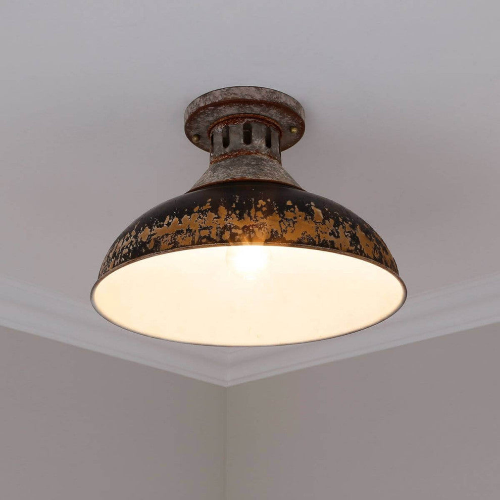 1 Light 14" Semi-Flush Mount, Aged Galvanized Steel With
