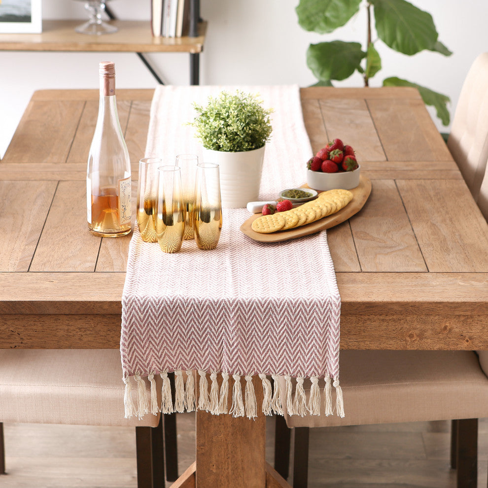 Pale Mauve Chevron Handloom Table Runner 15x72