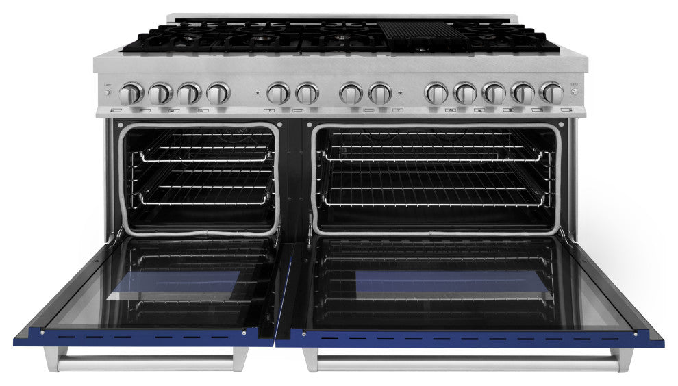 ZLINE 60" Dual Fuel Range, DuraSnow With Blue Matte Door RAS-BM-60
