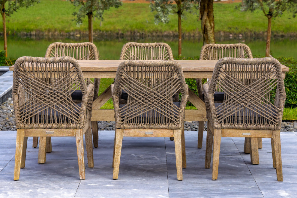Santino Wood, Aluminum, and Rope Dining Chair With Cushion, Set of 2
