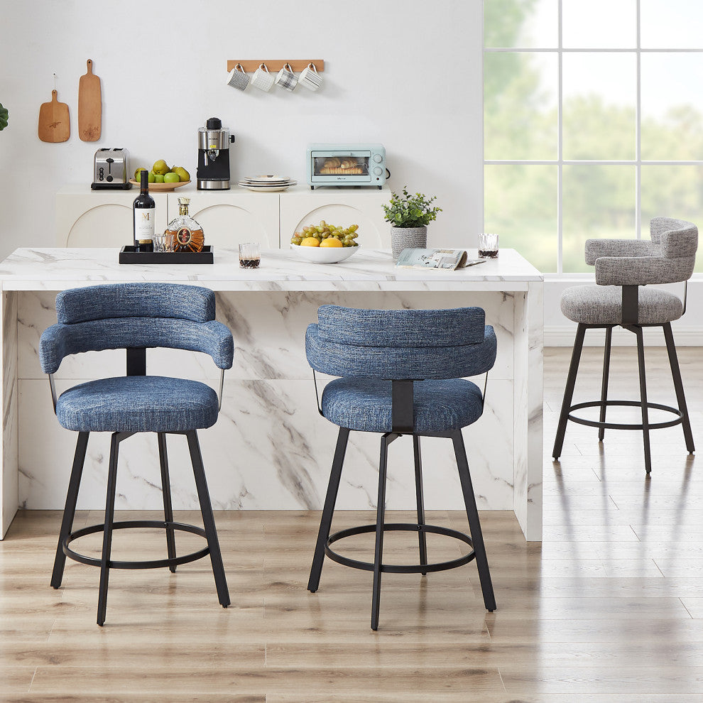 Contemporary Fabric Padded High Back, 2-Piece and Bar Stools and Counter Stools, Blue, 24"