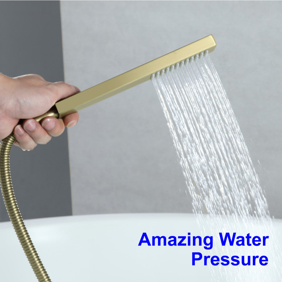 Wellfor Shower Faucet Set, Waterfall Tub Spout and Hand Shower, Brushed Gold