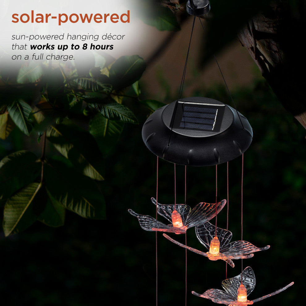Alpine Solar Butterfly Windchime with LED Light, 26"