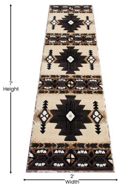 Mohave Collection Traditional Southwestern Style Area Rug, Brown, 2' X 7'
