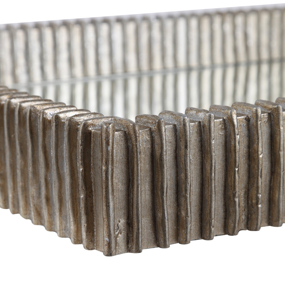 Ribbed Silver Frame Tray Decorative Serving Modern Mirrored