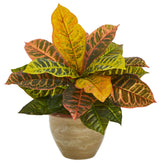 15" Garden Croton Artificial Plant, Ceramic Planter, Real Touch