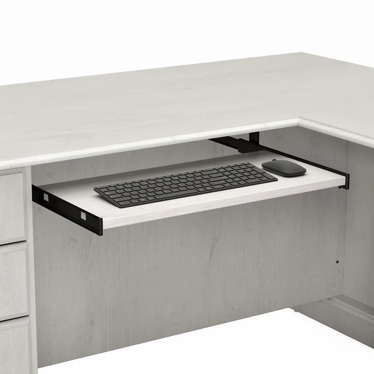 Classic L-Shaped Desk, Retractable Keyboard Tray & Multiple Drawers, Off White