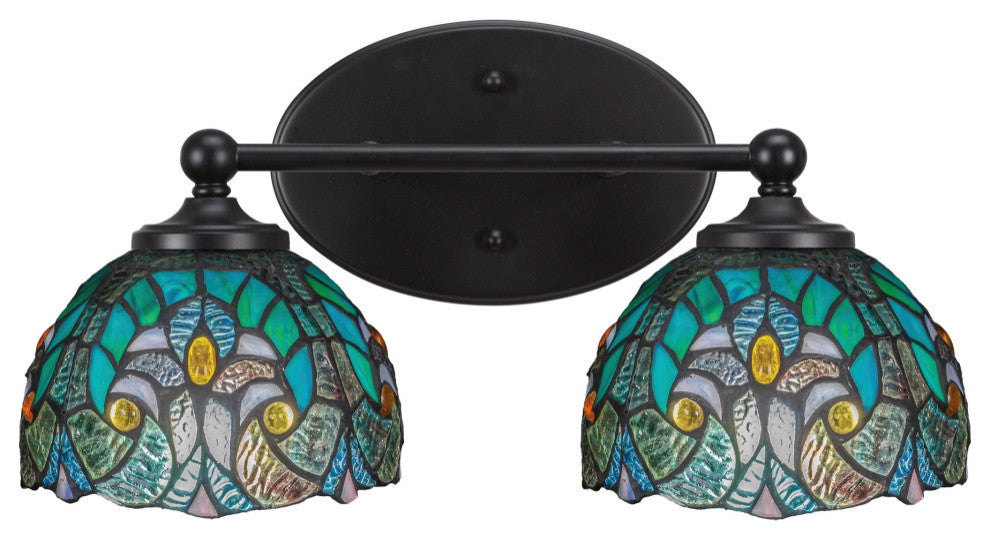 Capri 2-Light Bath Bar, Matte Black/Turquoise Cypress Art