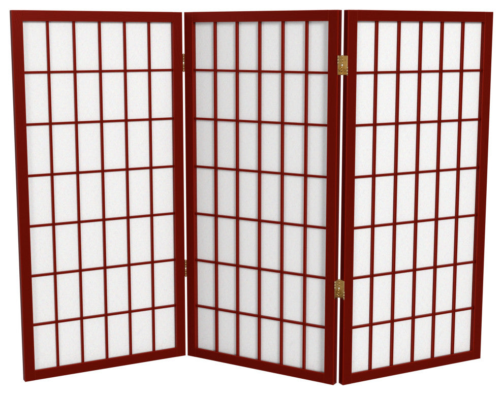 3' Tall Window Pane Shoji Screen, Rosewood, 3 Panels