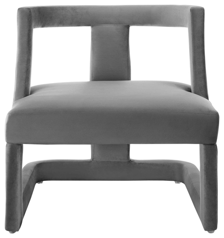 Modern Lounge Accent Side Chair Armchair, Velvet Fabric Wood, Grey Gray