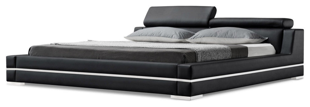 Hera Black Leather Platform Bed, King