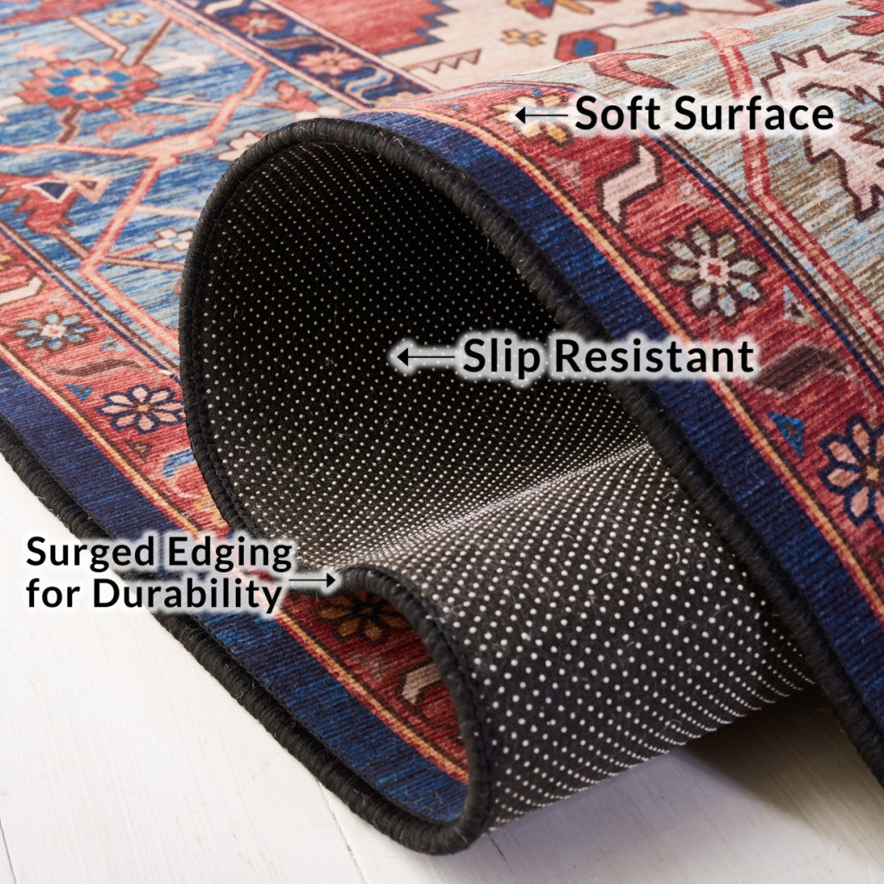 Safavieh Tucson TSN153 Rug Machine-Washable, Rust/Blue, 8' Square