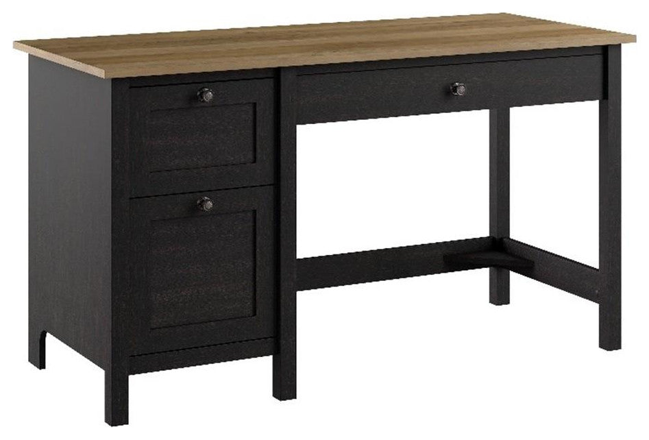 Pemberly Row 54W Computer Desk with Drawers in Vintage Black and Reclaimed Pine
