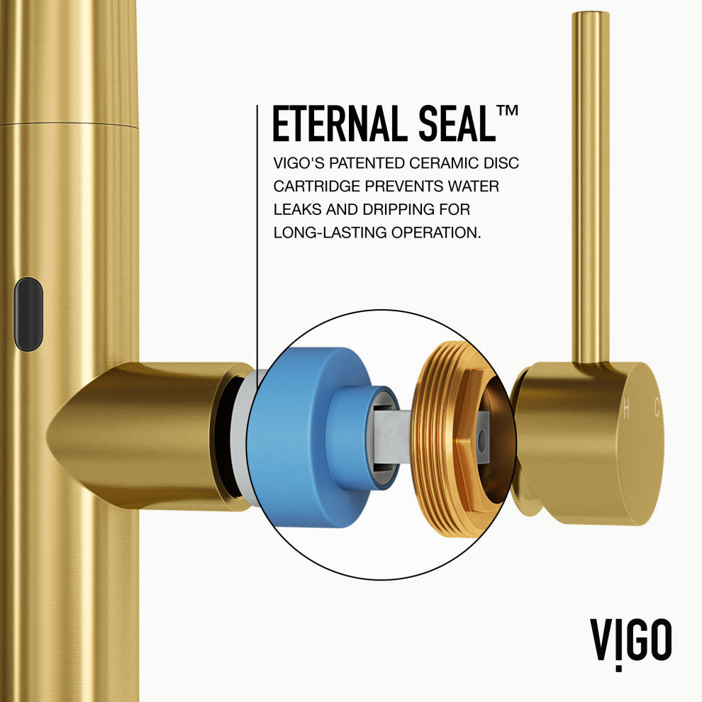 VIGO Greenwich 18" H Single Handle Pull-Down Sprayer Kitchen Faucet, Matte Brushed Gold, Touchless, Without Extras