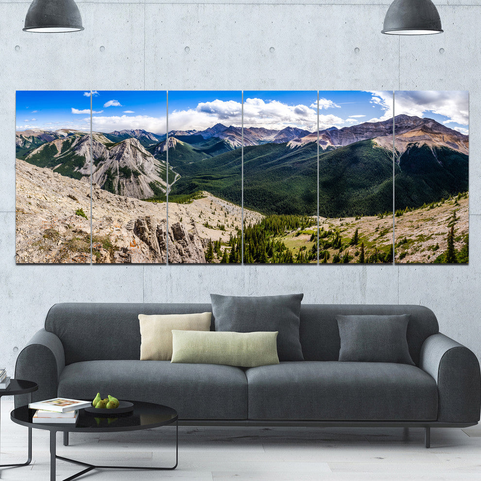 Rocky Mountains Panorama, Landscape Canvas Art Print, 70"x28", 6 Panels