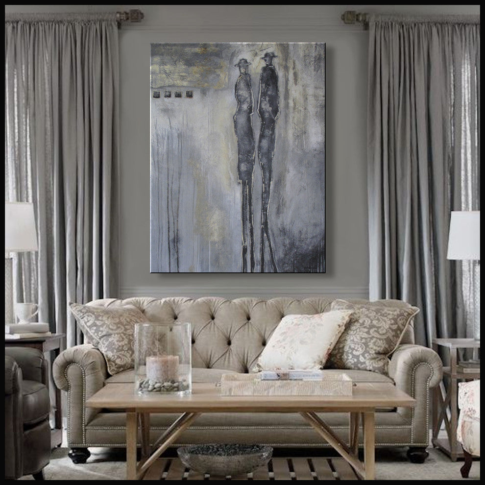 "Walking in Rain" Modern, Contemporary, Limited Edition Painting, 48x36"