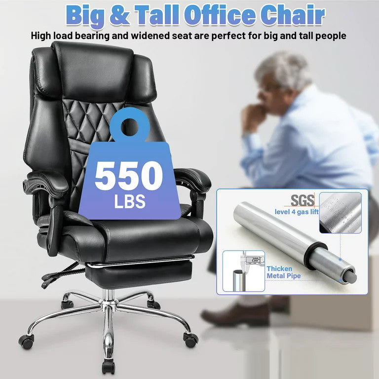 Modern Office Chair, Padded Arms & High Backrest With Lumbar Support, Black