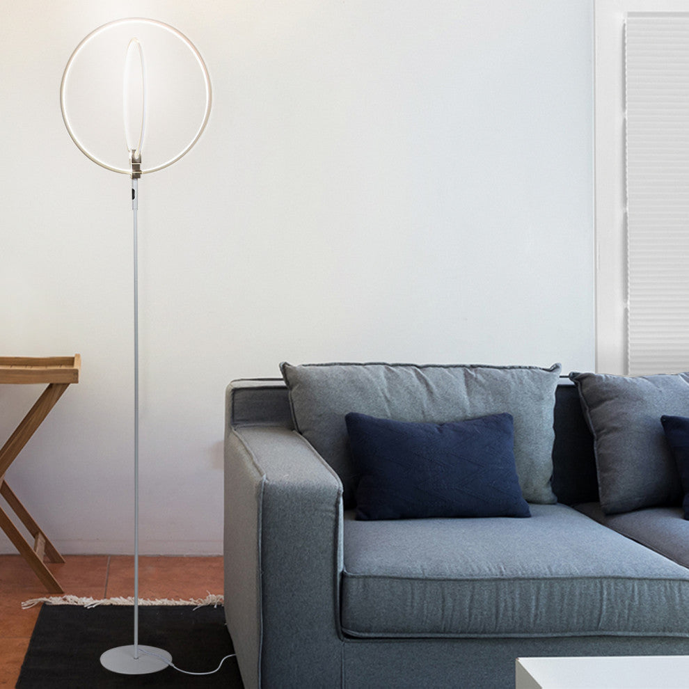 Brightech Eclipse Modern LED Torchiere Floor Lamp - Very High Brightness, Silver