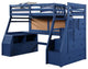 Benzara BM261743 Twin Loft Bed With 9 Drawers and Inbuilt Ladder, Blue