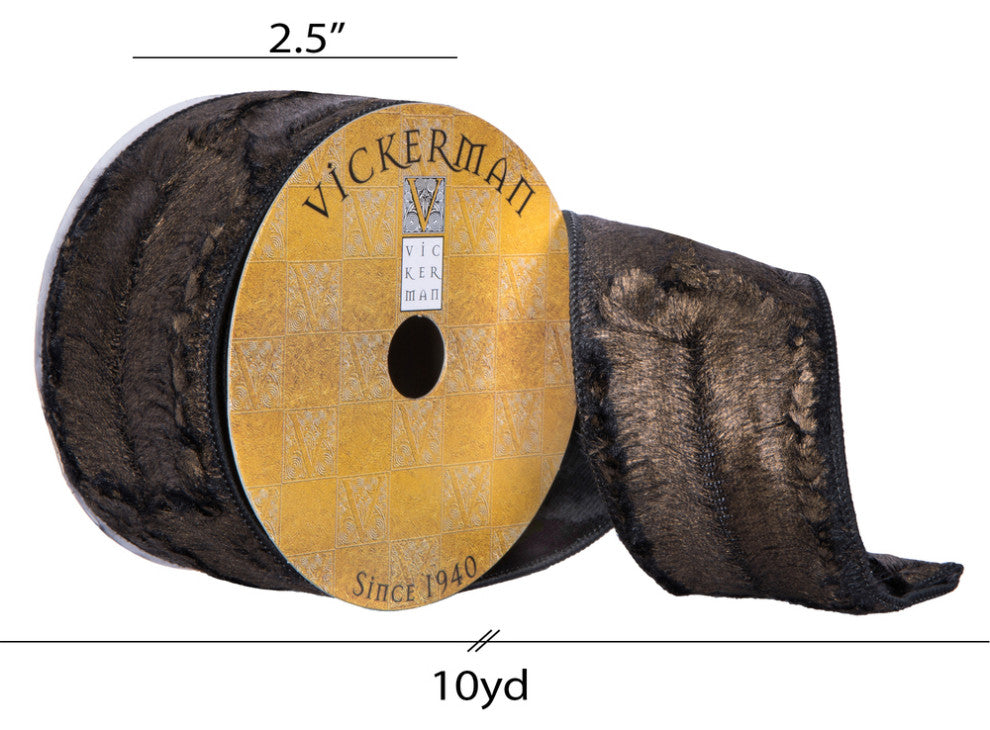 Vickerman Q201962 2.5"X10 Yard Cocoa Brown Faux Fur Christmas Ribbon