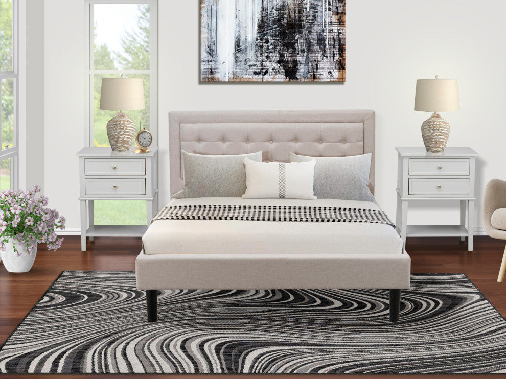 3Pc Fannin Bedroom Set, 1 Queen Bed, 2 Night Stands, Mist Beige