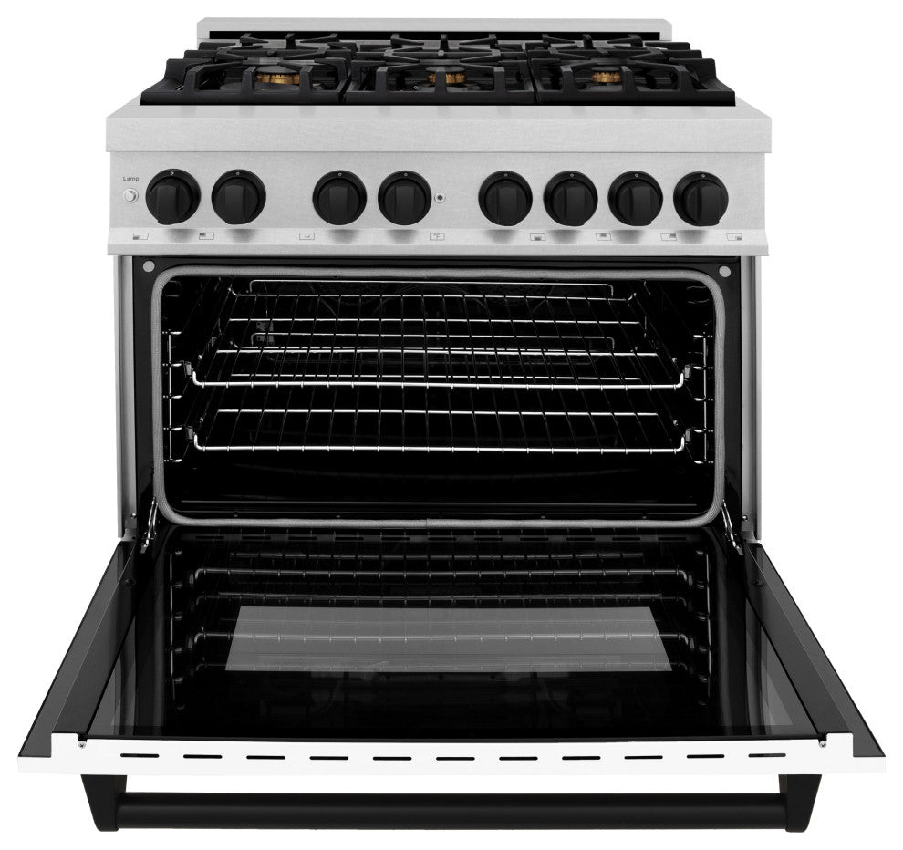 ZLINE 36" Dual Fuel Range, DuraSnow With White Matte Door RASZ-WM-36-MB