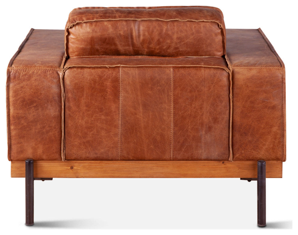 Chiavari Modern Leather Arm Chair, Vintage Cognac