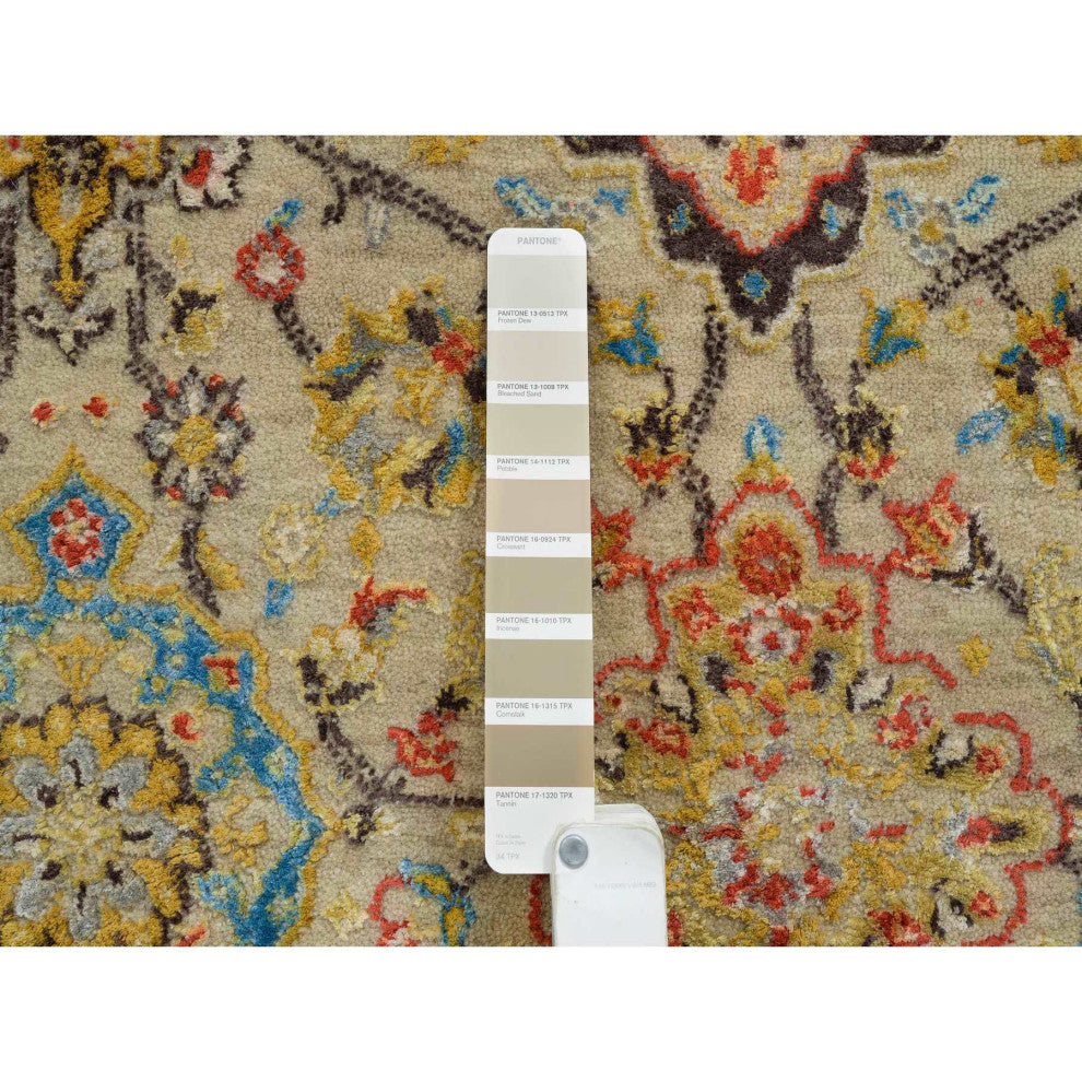 Beige, THE SUNSET ROSETTES, Hand Knotted Wool And Pure Silk, Rug, 8'2"x10'2"