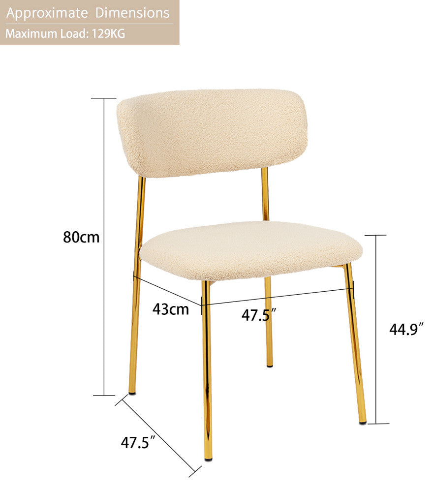 Set of 2 Sherpa Golden Frame Side Chairs, Khaki