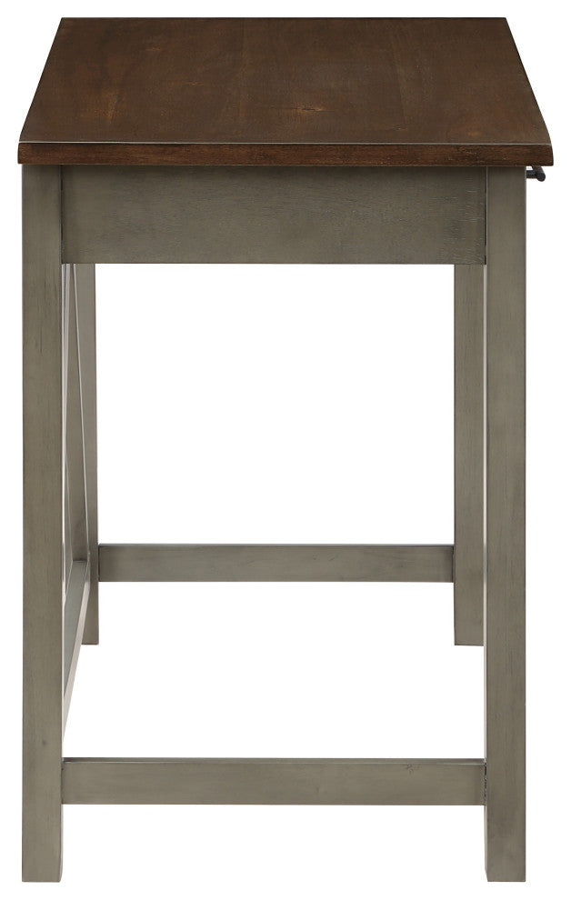 Milford Rustic Writing Desk With Drawers, Slate Gray Finish