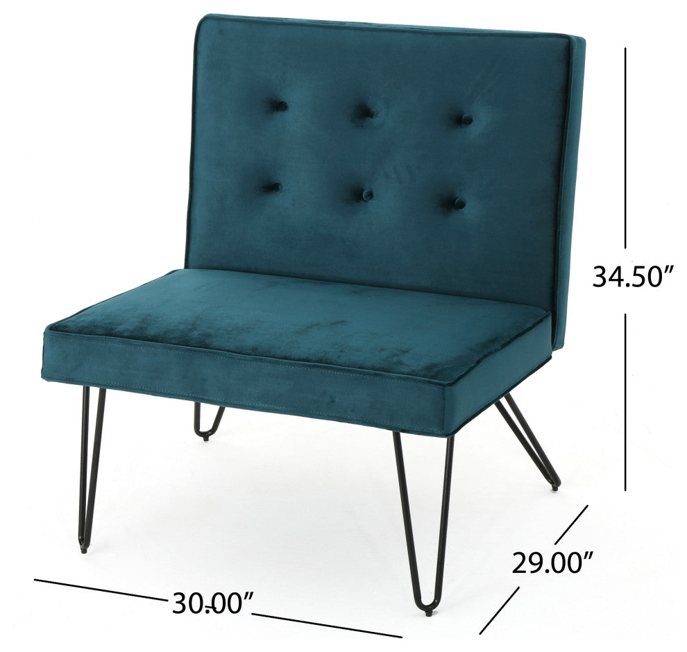 GDF Studio DuSoleil Velvet Modern Armless Chair, Teal