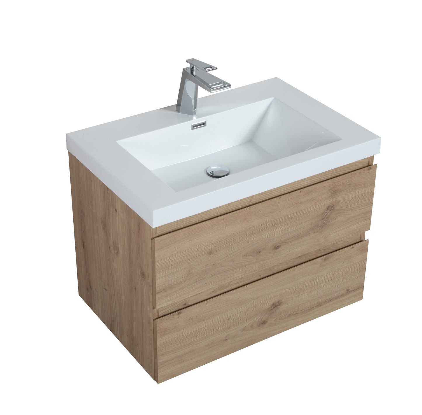 Alma-Pre Wall Mount Vanity With White Sink, Natural Oak, 30"