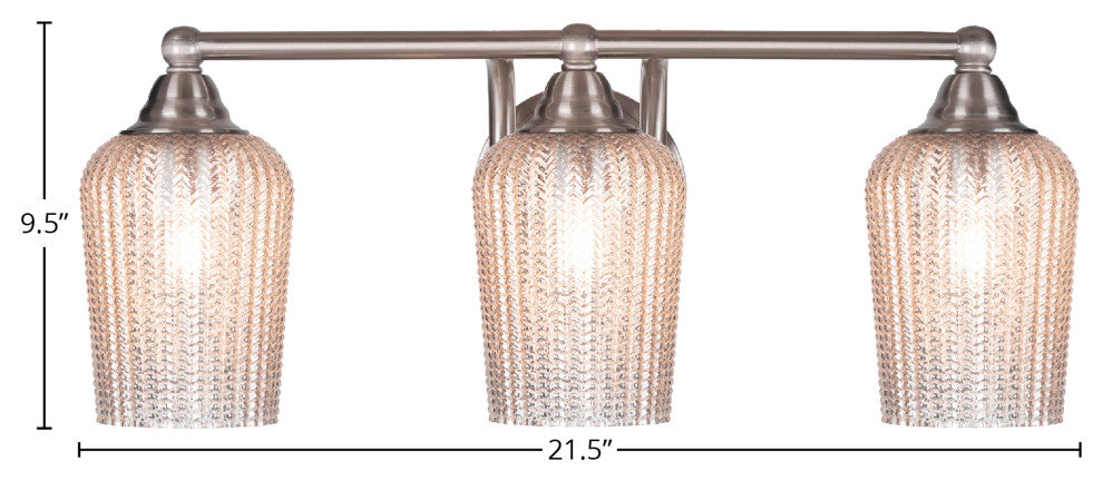 Paramount 3-Light Bath Bar, Brushed Nickel, 5" Silver Textured Glass