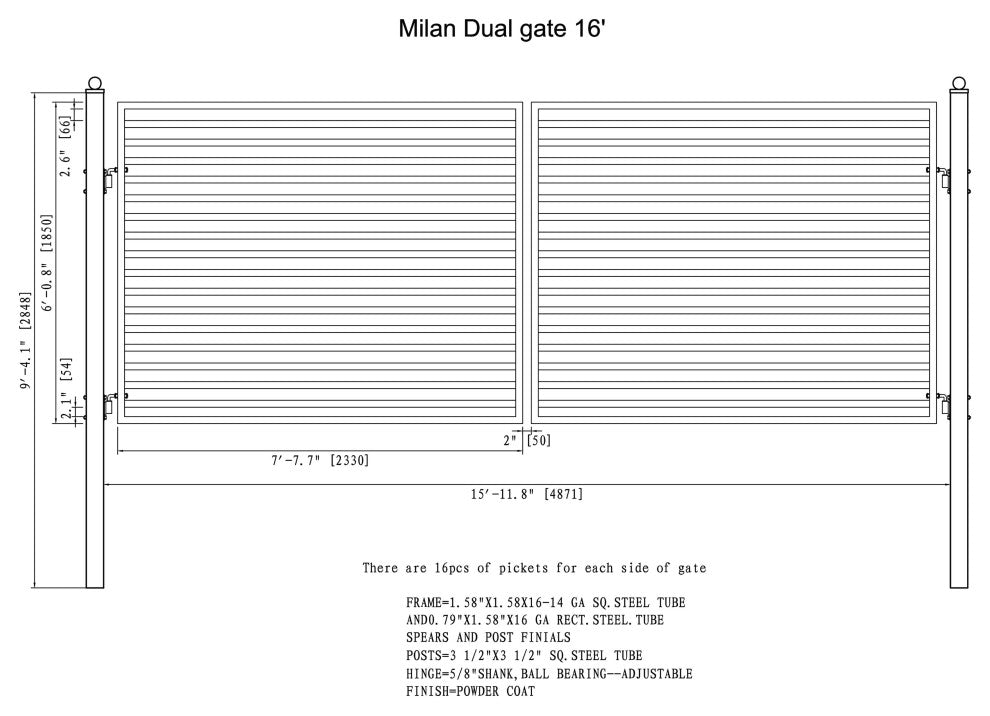 ALEKO DG16MILD Milan Style Dual Swing Steel Driveway Gate 16' Black