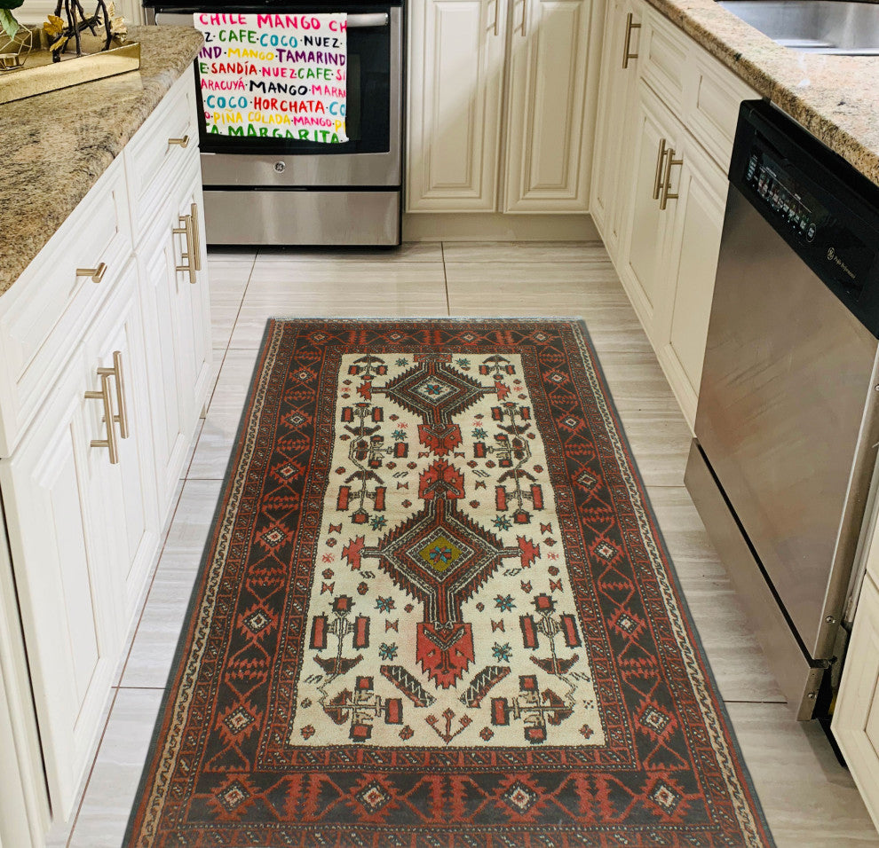 Vintage Distressed Fabian Ivory/Charcoal Rug, 3'7x6'3