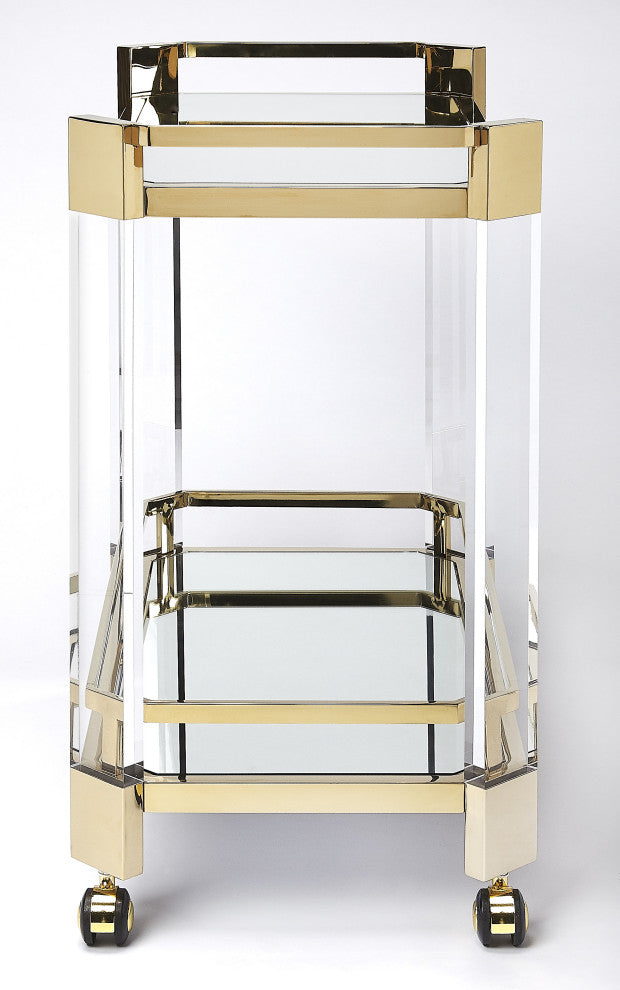 Butler Charlevoix Acrylic and Gold Serving Cart