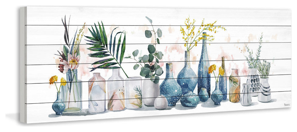 "All the Vases" Painting Print on White Wood, 60"x20"