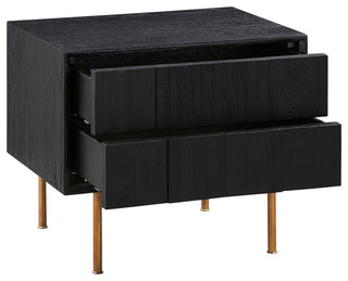 Carnaby 2 Drawer Nightstand, Black Brushed Oak And Bronze