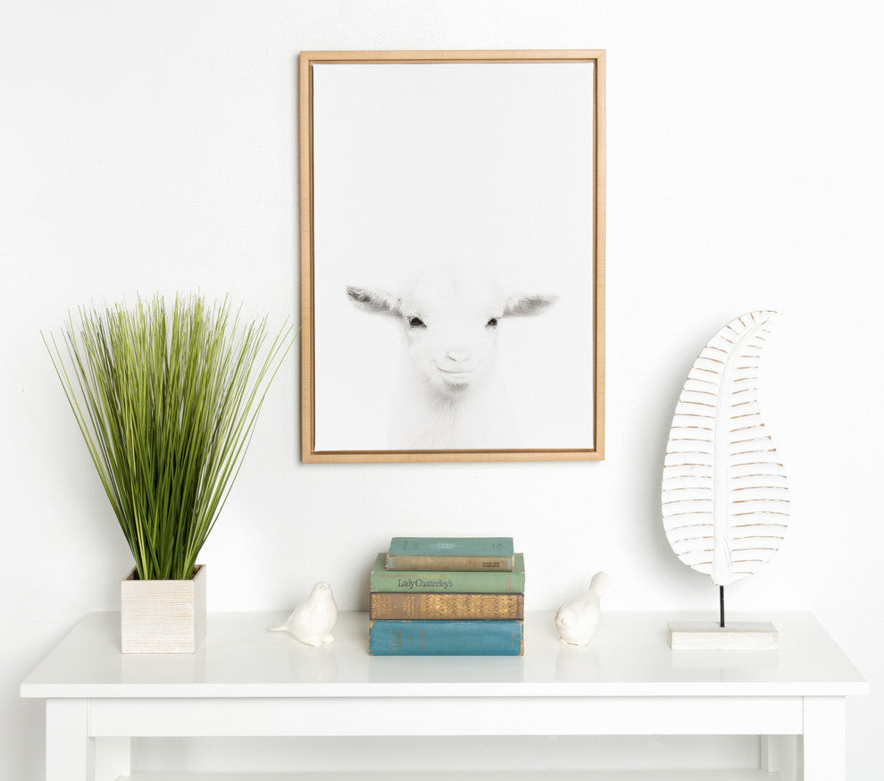 Sylvie Baby Goat, Natural Framed Canvas Wall Art by Simon Te Tai