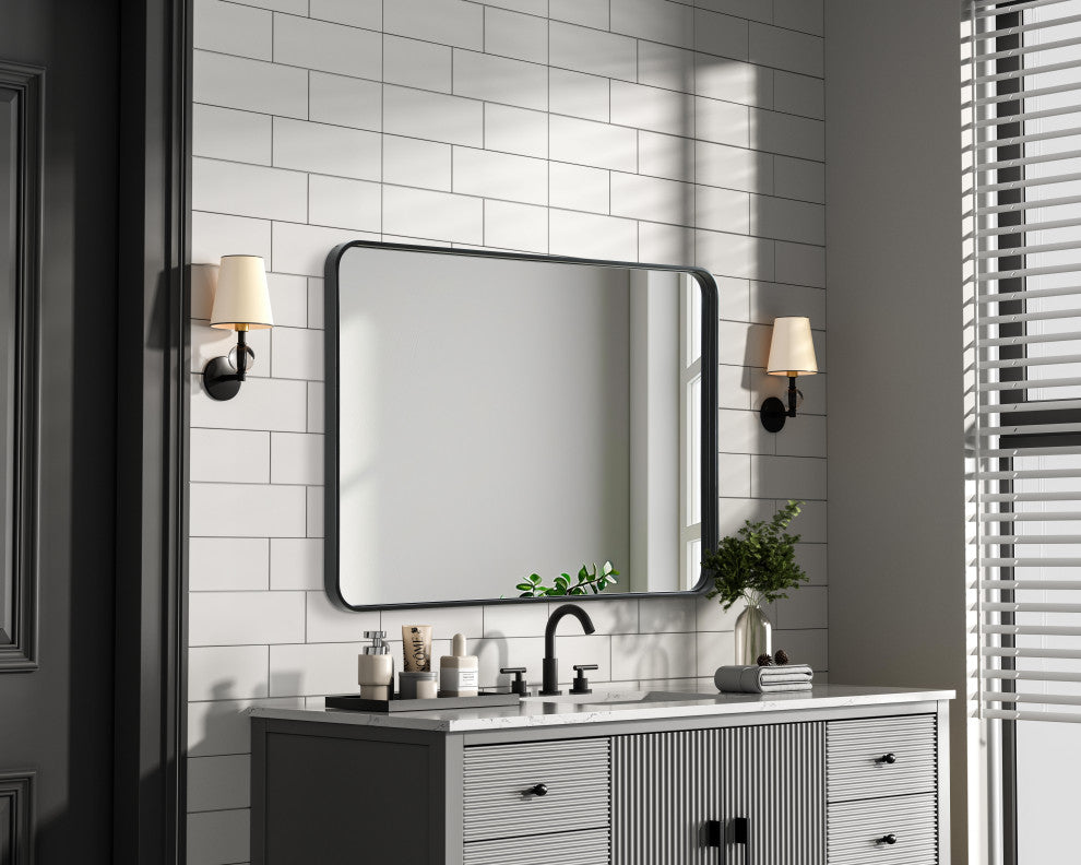 Home Living Contour Metal Rectangle Mirror 30x40, Black