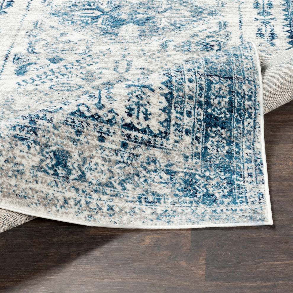 Monte Carlo Updated Traditional Sky Blue, Light Gray Area Rug, 7'10"x10'3"