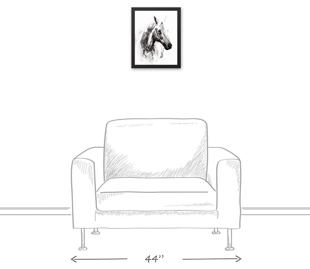 Black and White Watercolor Horse 11x14 Black Framed Canvas