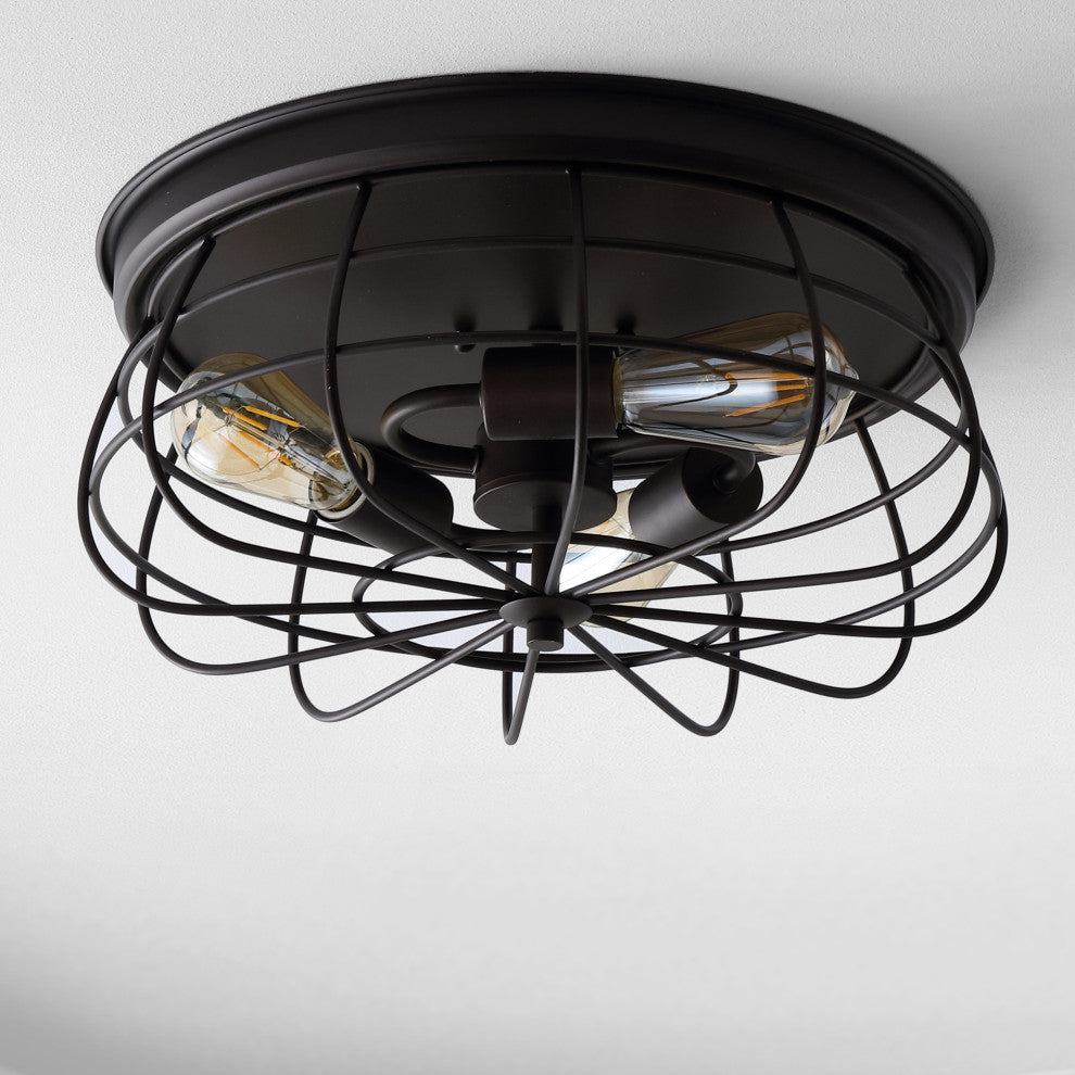 Calvia 15.7" 3-Light Farmhouse Metal Cage Flush Mount