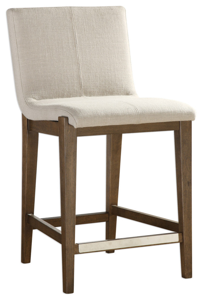 Uttermost 23390 Klemens 20"W Wood Frame Kitchen Stool - Neutral Linen / Walnut