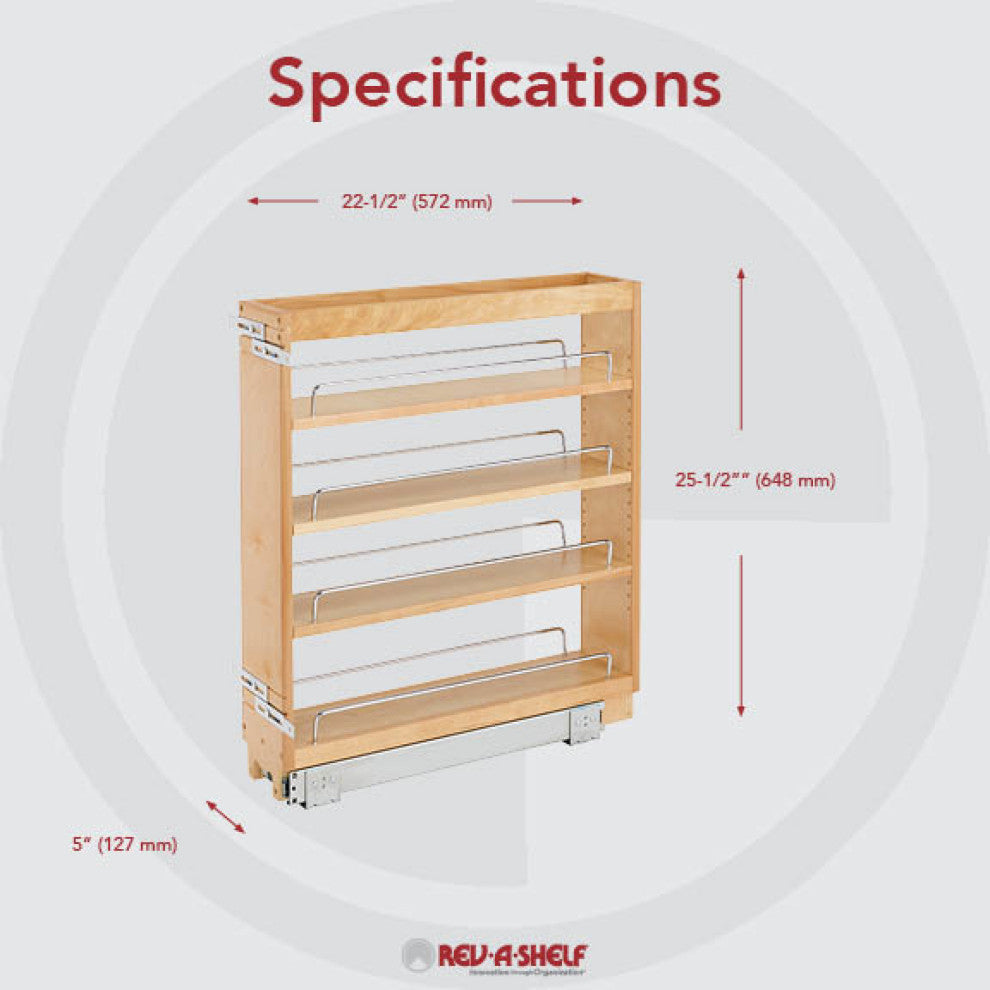 Wood Base Cabinet Pull Out Organizer, 5"