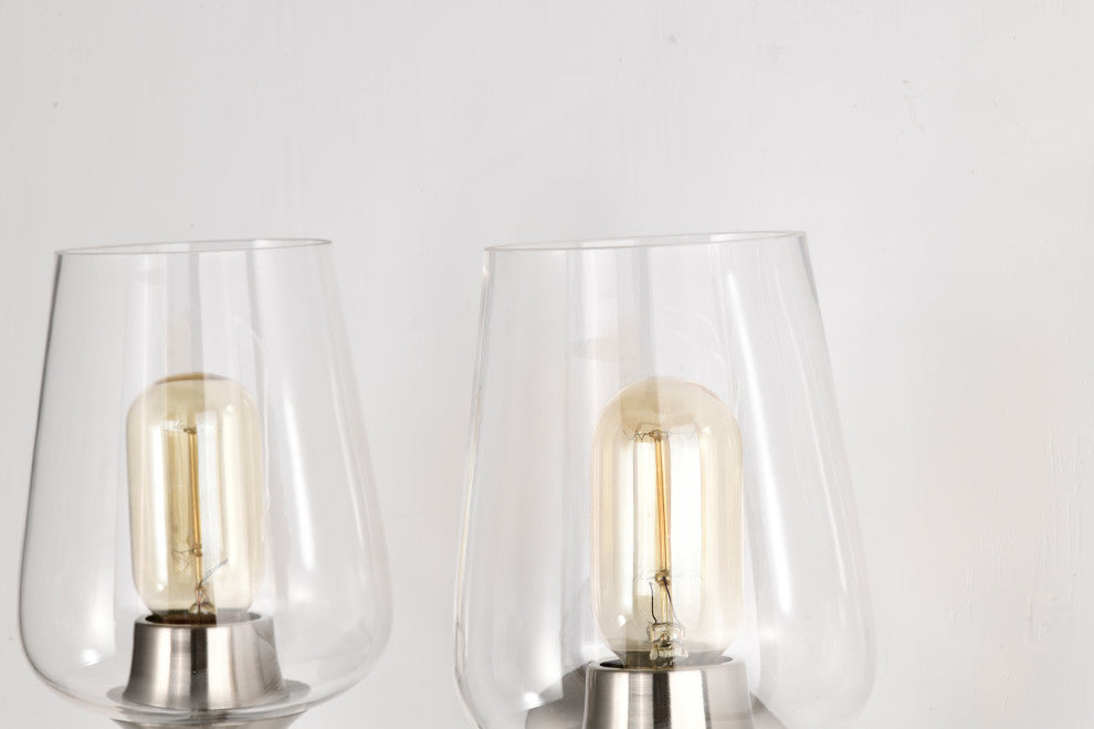 13 in. 2-Light Brushed Nickel Vanity Light With Clear Wine Glass Shades
