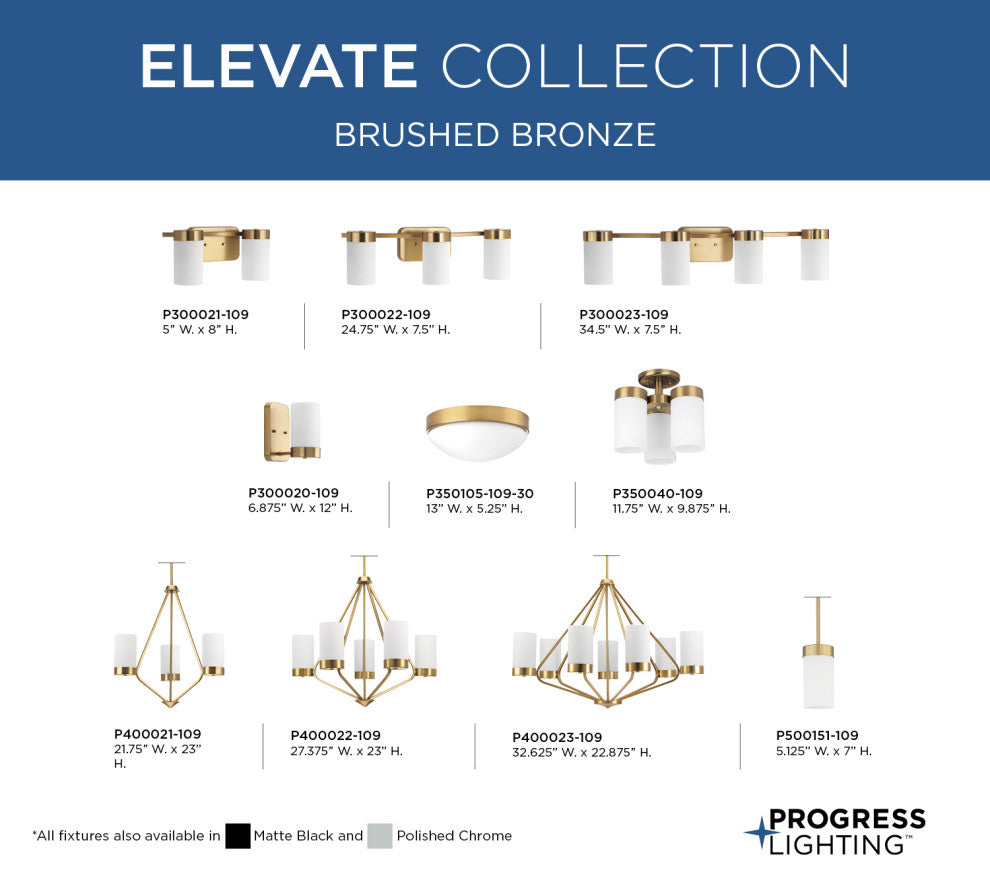 Elevate 3-Light Chandelier, Brushed Bronze